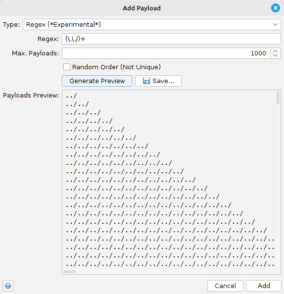 ZAP regex payload